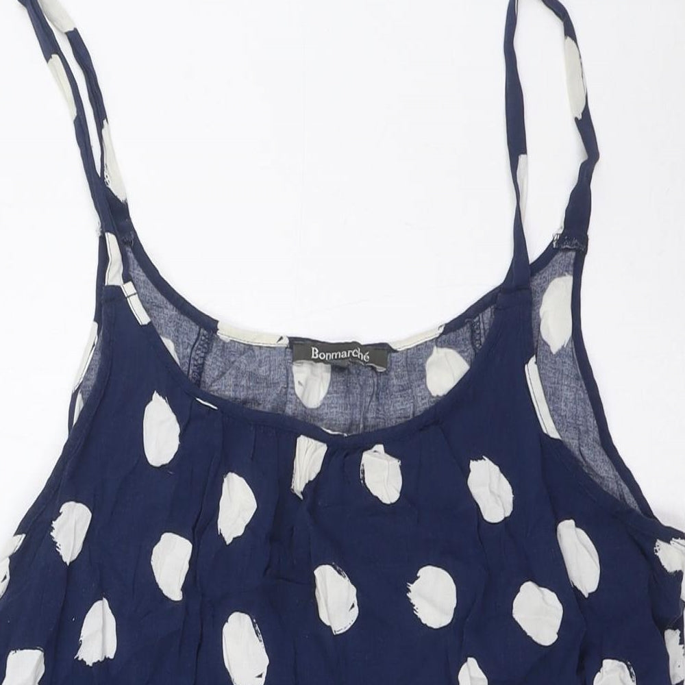 Bonmarché Womens Blue Polka Dot Viscose A-Line Size 14 Scoop Neck