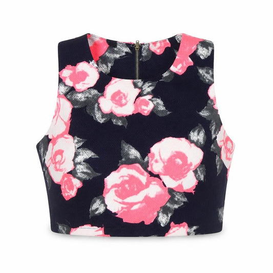 AX Womens Multicoloured Floral Polyester Cropped Tank Size 14 Round Neck