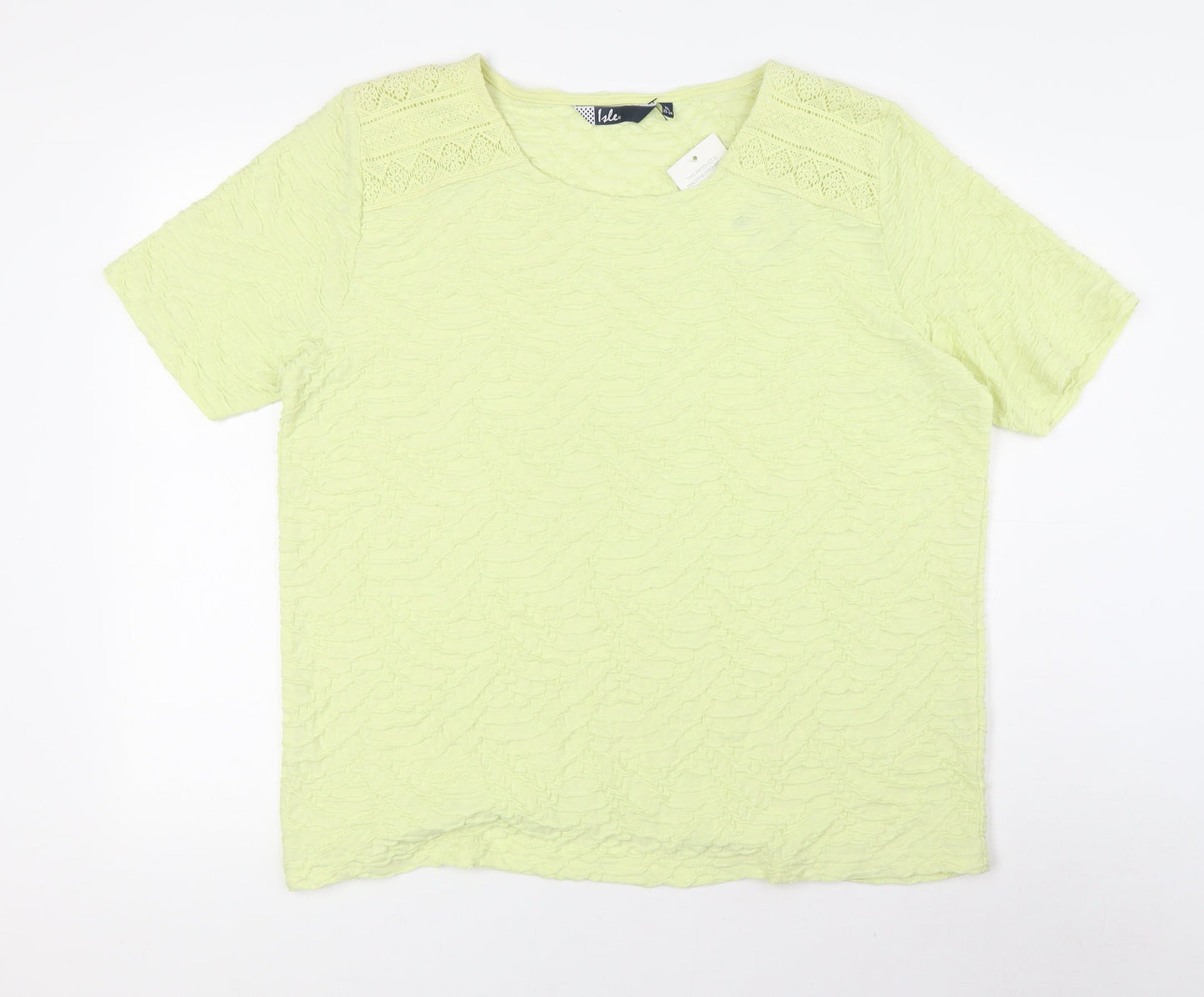 Isle Womens Yellow Polyester Basic T-Shirt Size XL Round Neck - Textured