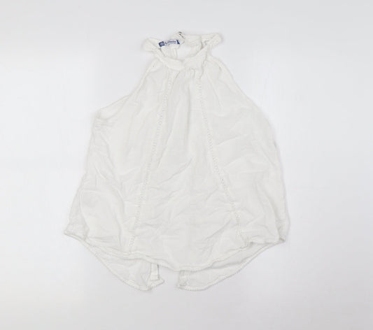 La Contonniere Womens White 100% Cotton Basic Button-Up Size M Halter - Open Back