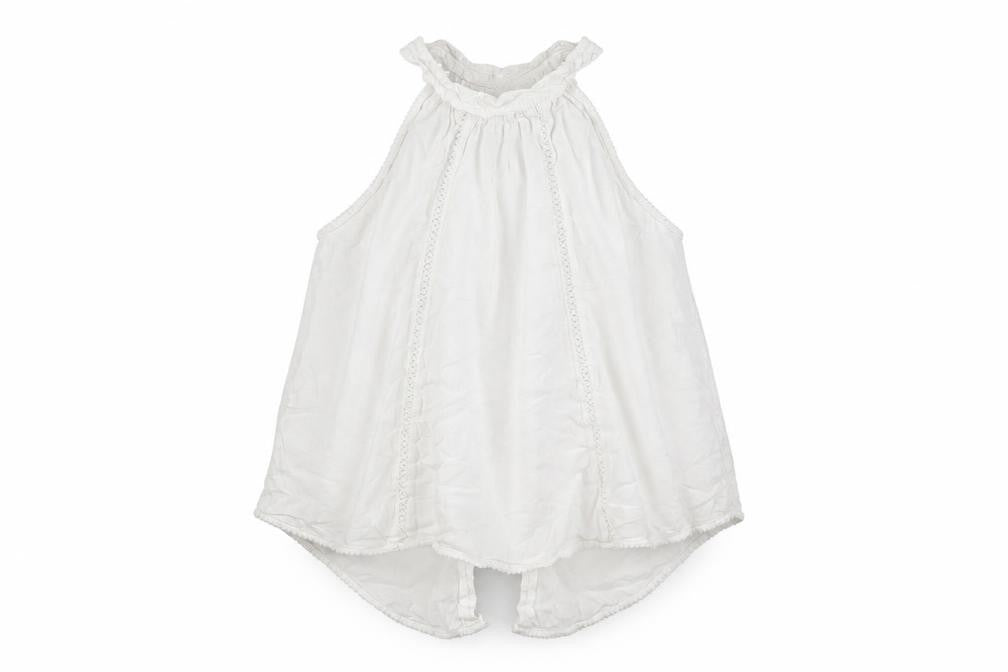 La Contonniere Womens White 100% Cotton Basic Button-Up Size M Halter - Open Back