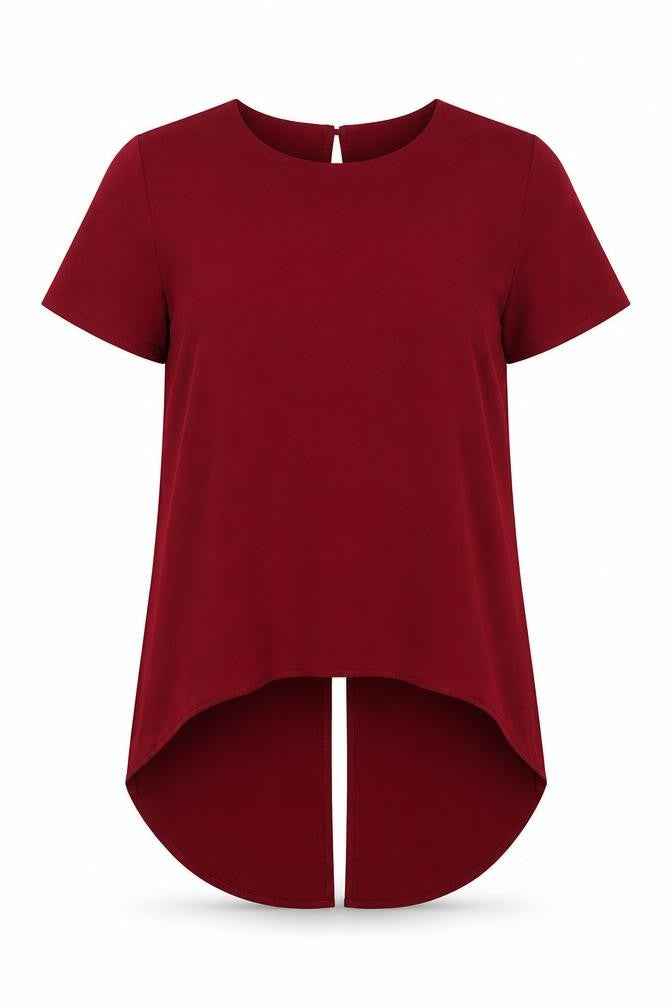 Glamorous Womens Red Polyester Basic Blouse Size S Round Neck - Open Back