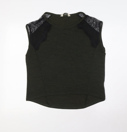 Additional front view of Miss Selfridge women’s gold polyester basic blouse, size UK 10, boat neck - lace