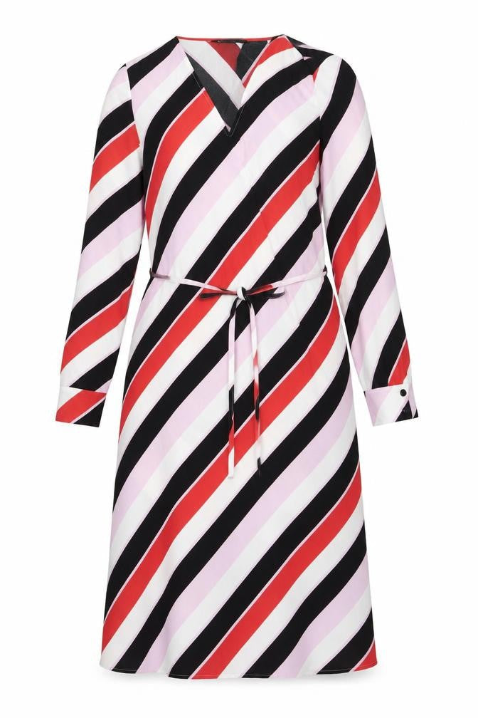 Marks & Spencer Womens Multicoloured Striped Polyester Shirt Dress Size 6 V-Neck - Belted