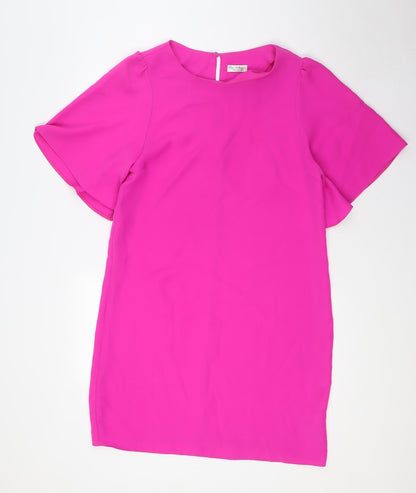 Additional front view of Miss Selfridge women’s pink polyester a-line, size UK 12, boat neck button