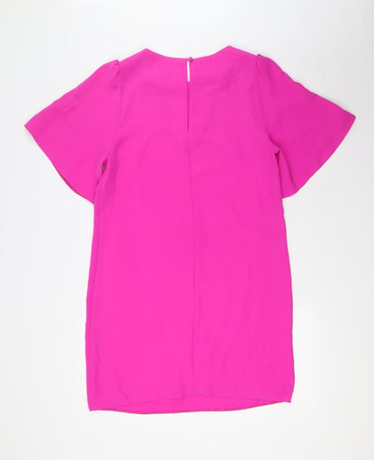 Back view of Miss Selfridge women’s pink polyester a-line, size UK 12, boat neck button