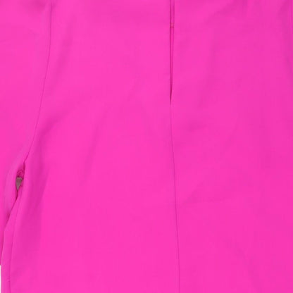 Brand and care label for Miss Selfridge women’s pink polyester a-line, size UK 12, boat neck button