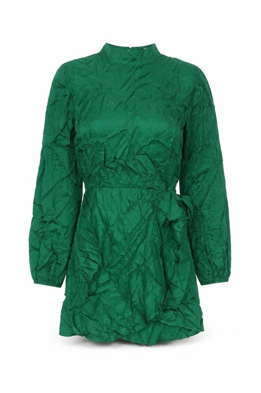Zara Womens Green Houndstooth Viscose Wrap Dress Size M Mock Neck Button