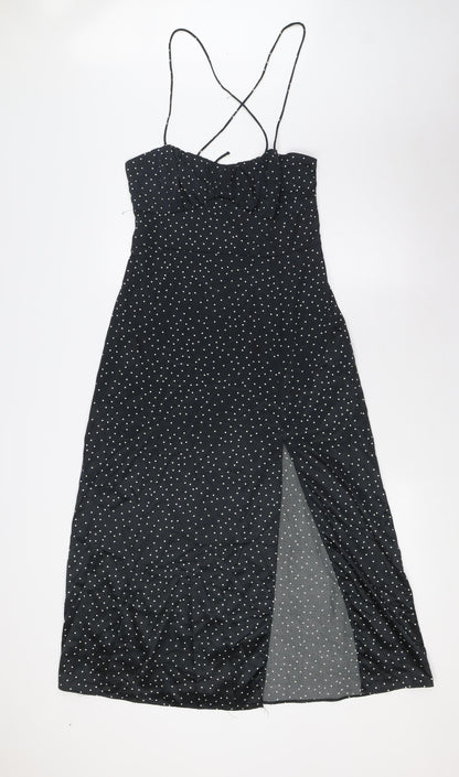Preloved Zara Womens Black Polka Dot Polyester A-Line Size M Scoop Neck Zip - Front
