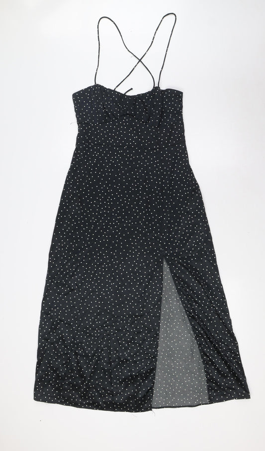 Zara Womens Black Polka Dot Polyester A-Line Size M Scoop Neck Zip