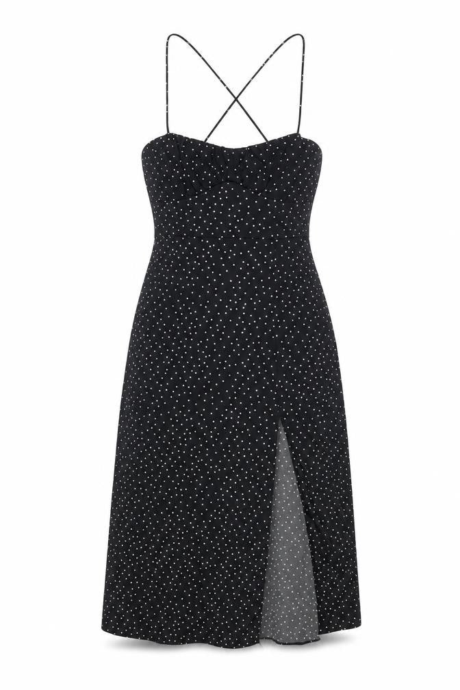 Zara Womens Black Polka Dot Polyester A-Line Size M Scoop Neck Zip