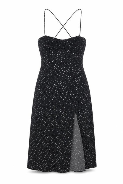 Zara Womens Black Polka Dot Polyester A-Line Size M Scoop Neck Zip