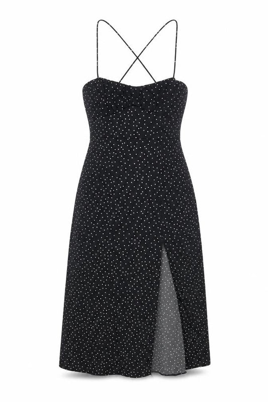 Zara Womens Black Polka Dot Polyester A-Line Size M Scoop Neck Zip