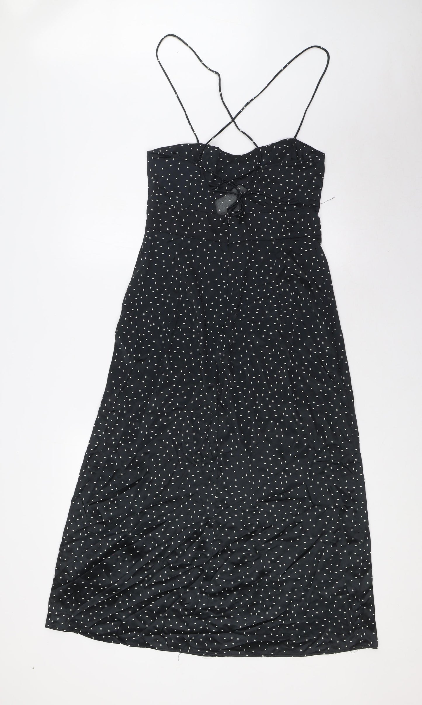 Zara Womens Black Polka Dot Polyester A-Line Size M Scoop Neck Zip