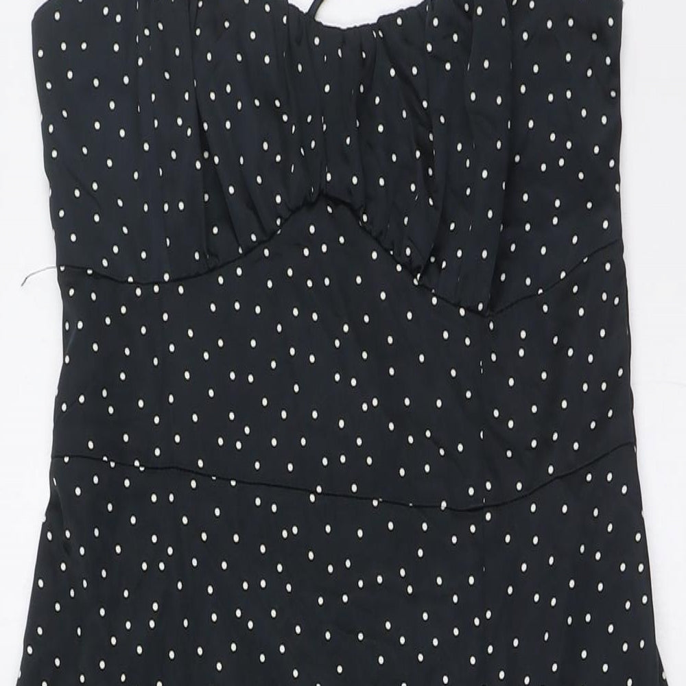 Zara Womens Black Polka Dot Polyester A-Line Size M Scoop Neck Zip