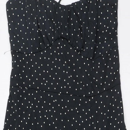 Preloved Zara Womens Black Polka Dot Polyester A-Line Size M Scoop Neck Zip - Detail