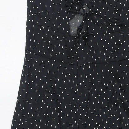 Preloved Zara Womens Black Polka Dot Polyester A-Line Size M Scoop Neck Zip - Label