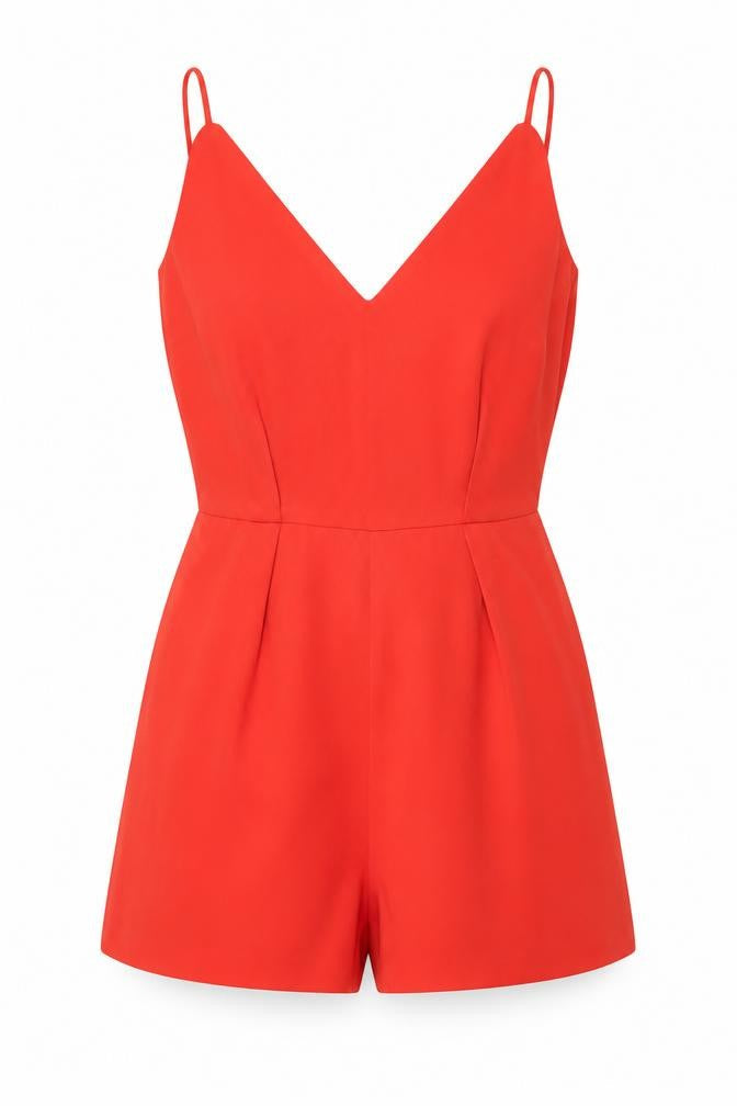 Topshop Womens Red Polyester Playsuit One-Piece Size 8 Zip - Lace Back