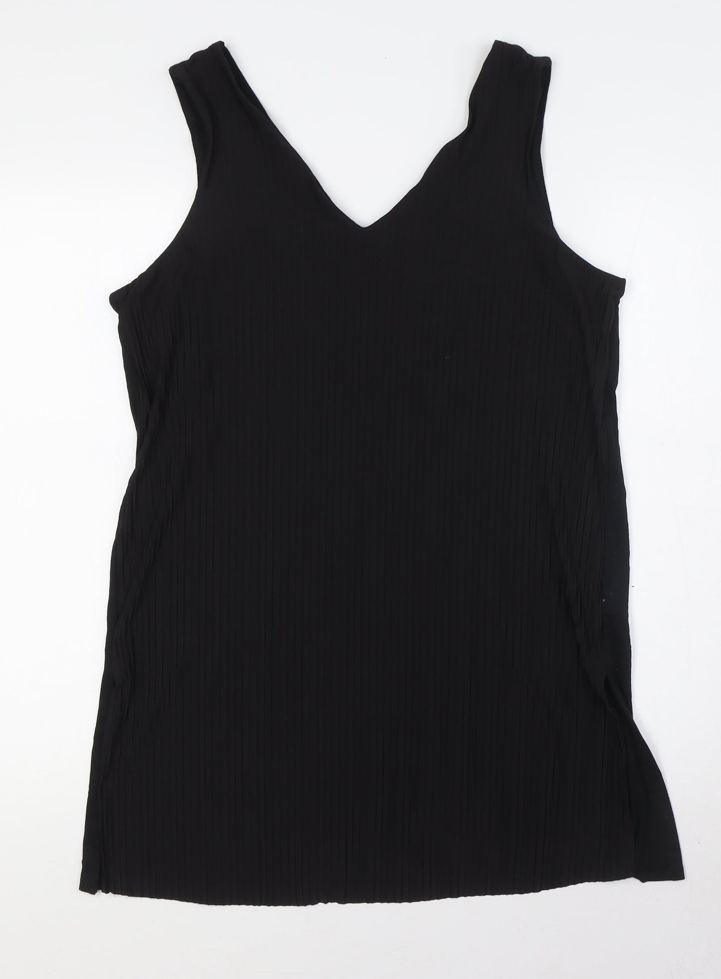 Marks and Spencer Womens Black Polyester Basic Tank Size 14 V-Neck - Pleated