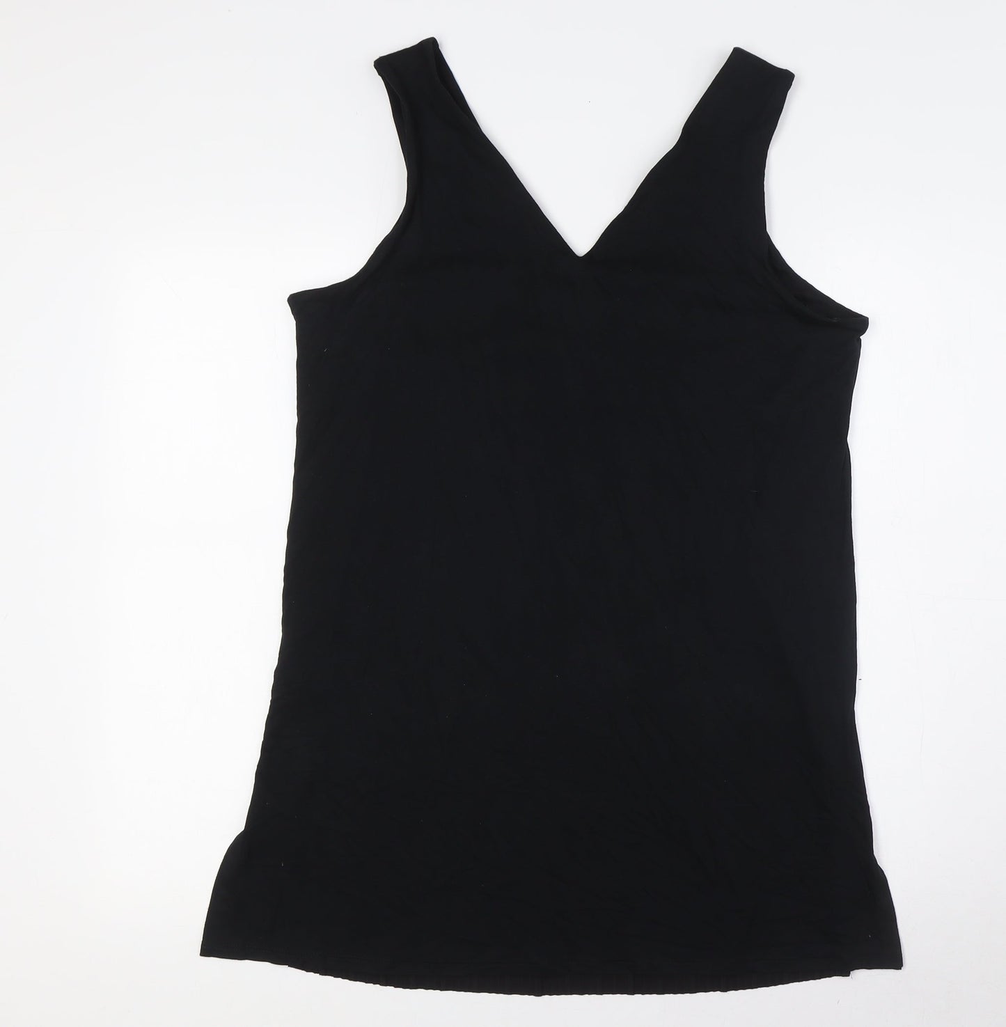 Marks and Spencer Womens Black Polyester Basic Tank Size 14 V-Neck - Pleated