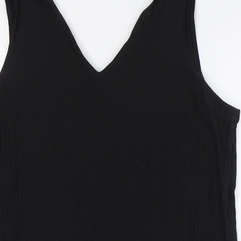 Marks and Spencer Womens Black Polyester Basic Tank Size 14 V-Neck - Pleated