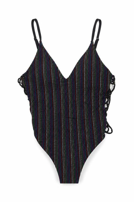 VALERIA Womens Multicoloured Striped Nylon One Piece Size L