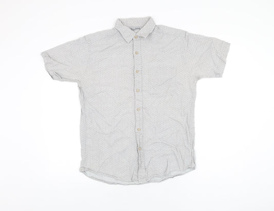 Uniqlo Mens Grey Geometric Cotton Button-Up Size S Collared Button