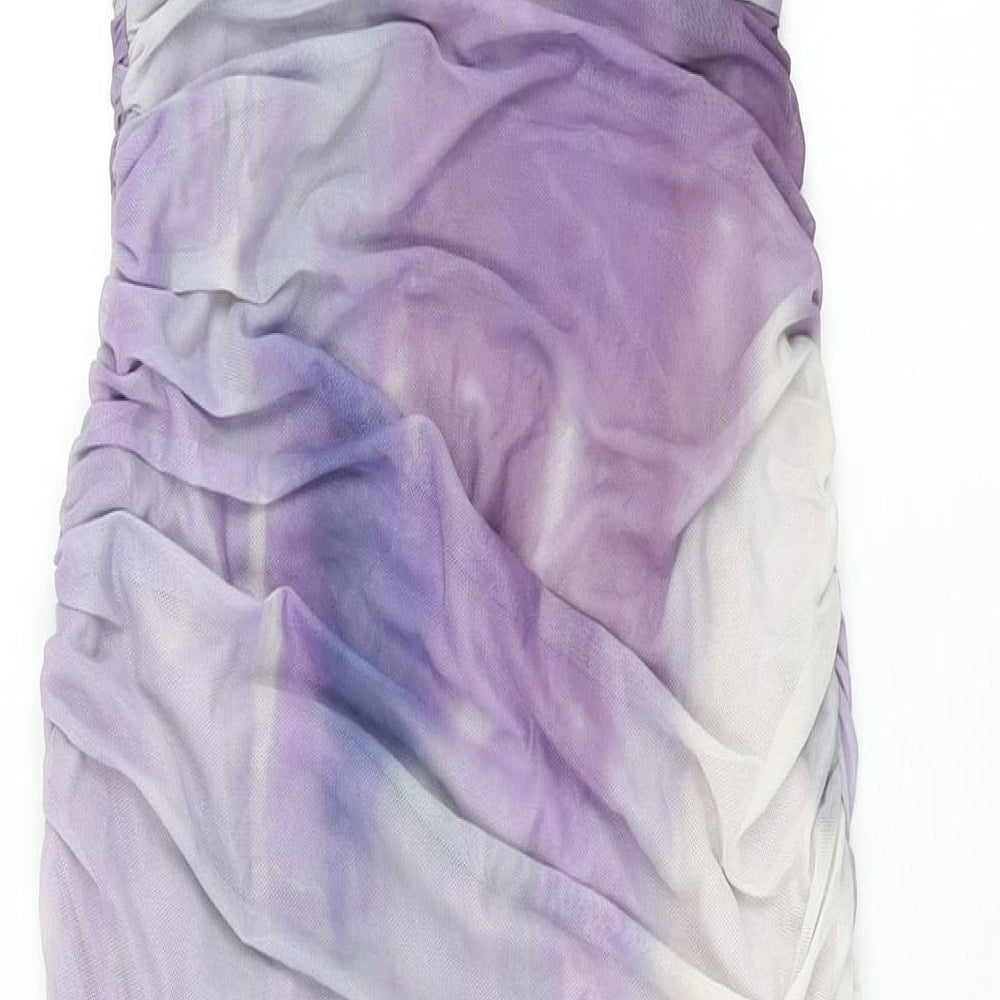 Zara Womens Purple Geometric Polyester Bodycon Size XS One Shoulder Zip