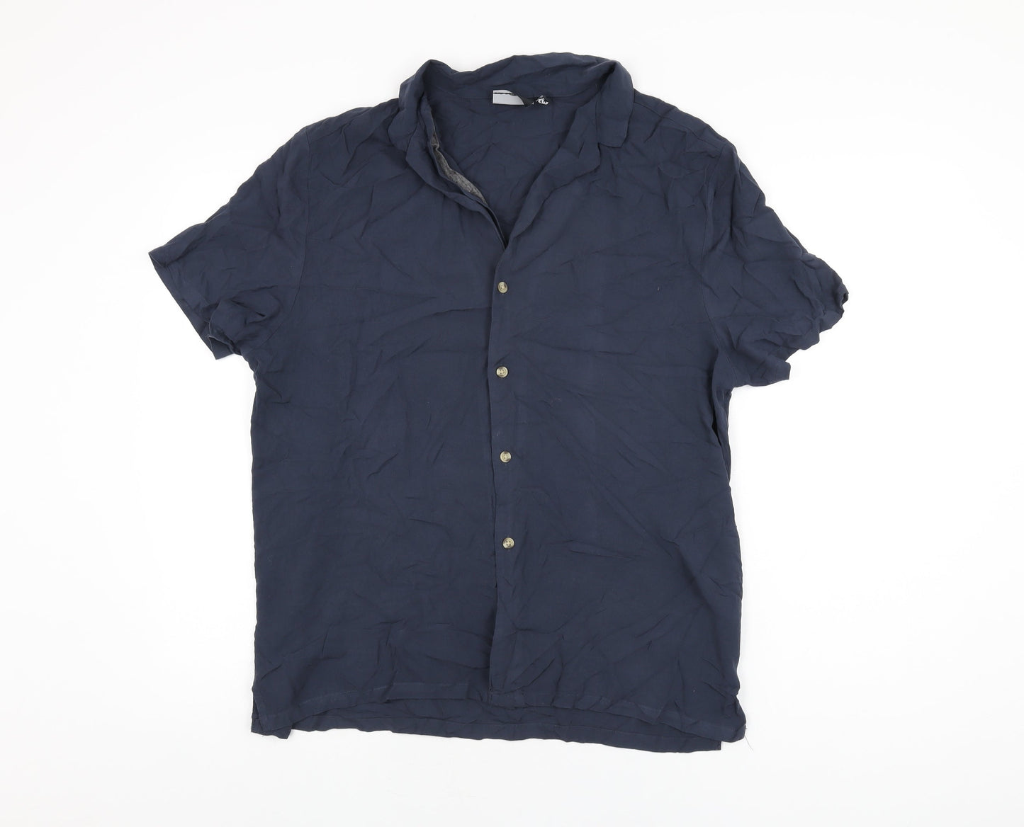 ASOS Mens Blue Viscose Button-Up Size M Collared Button