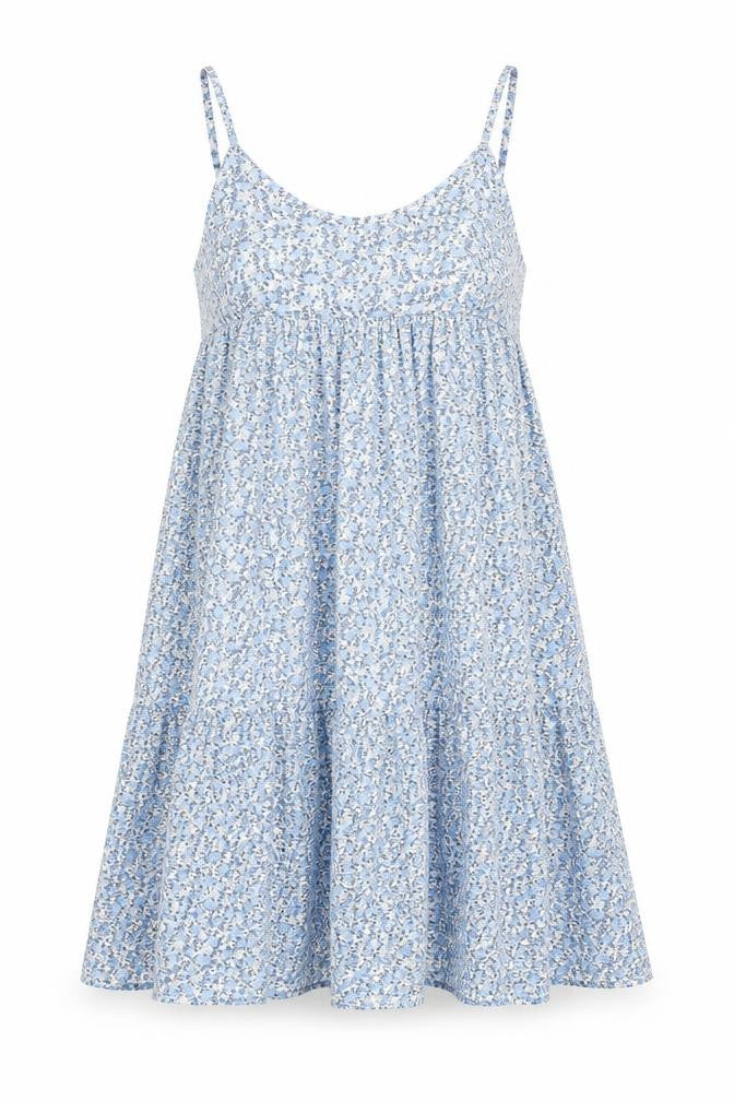 Dazy Womens Blue Floral Polyester A-Line Size M Scoop Neck Pullover