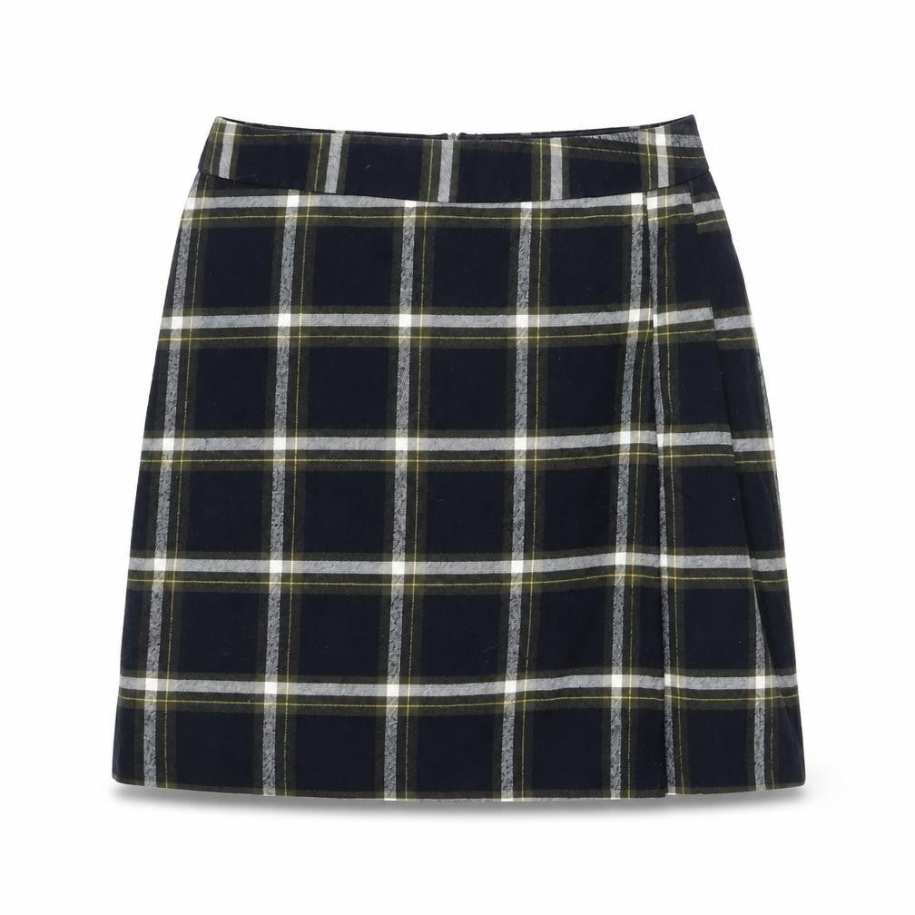 Oasis Womens Blue Plaid Polyester A-Line Skirt Size 12 Zip