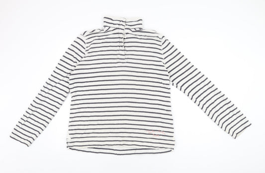 Quba & Co Womens White Striped Cotton Pullover Sweatshirt Size 6 Zip
