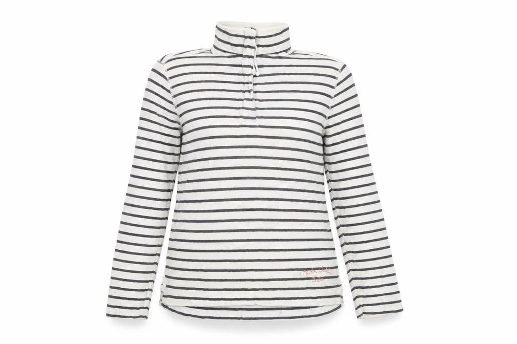 Quba & Co Womens White Striped Cotton Pullover Sweatshirt Size 6 Zip