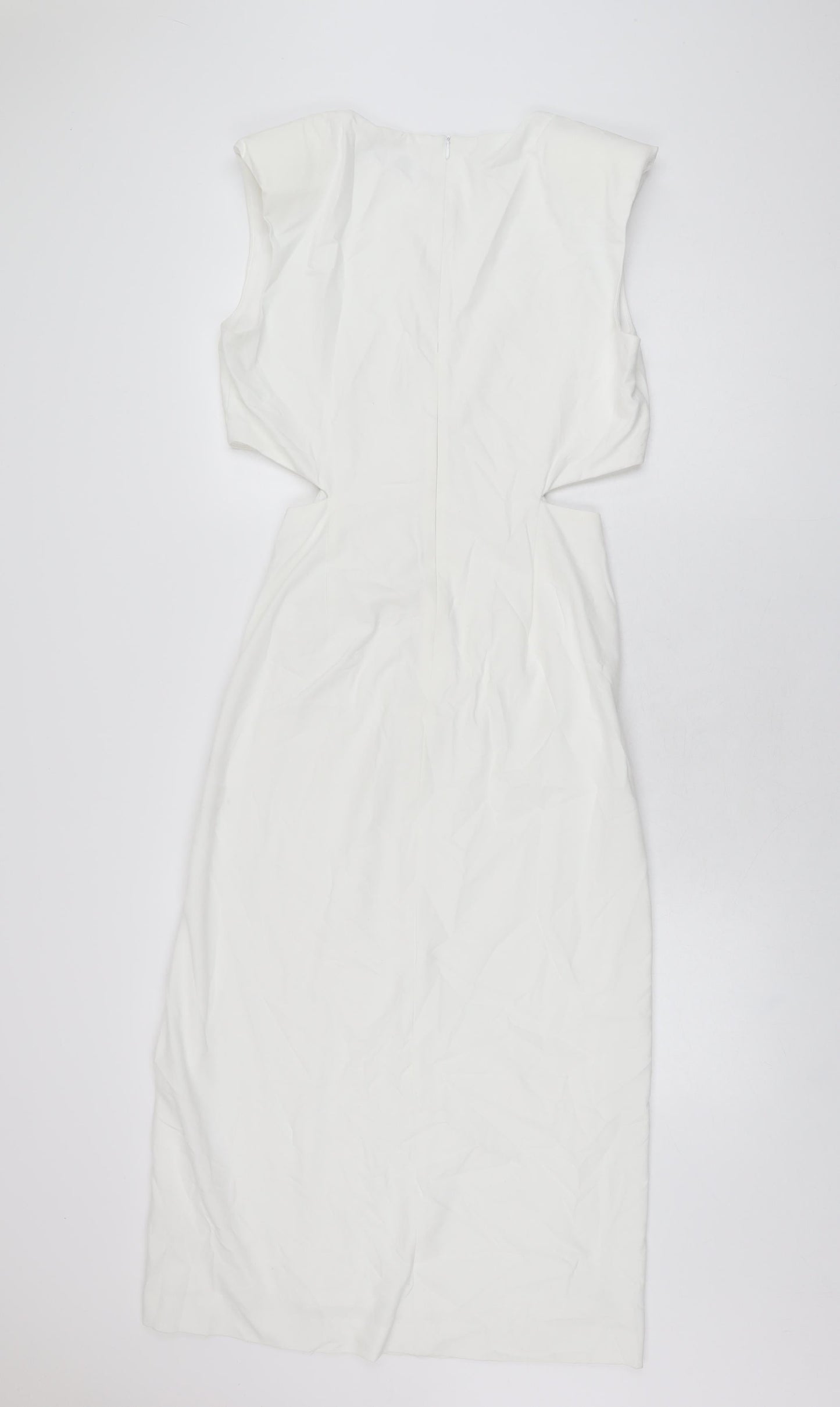 Zara Womens White Polyester Bodycon Size S Round Neck Zip