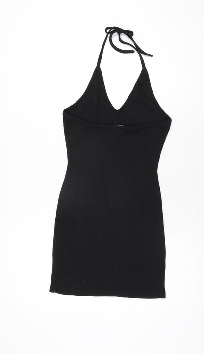 Back view of Missguided women’s black polyester bodycon, size UK 8, halter tie