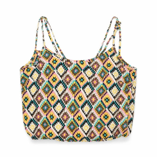 Valley Of The Dolls Womens Multicoloured Geometric Viscose Cropped T-Shirt Size 8 Scoop Neck