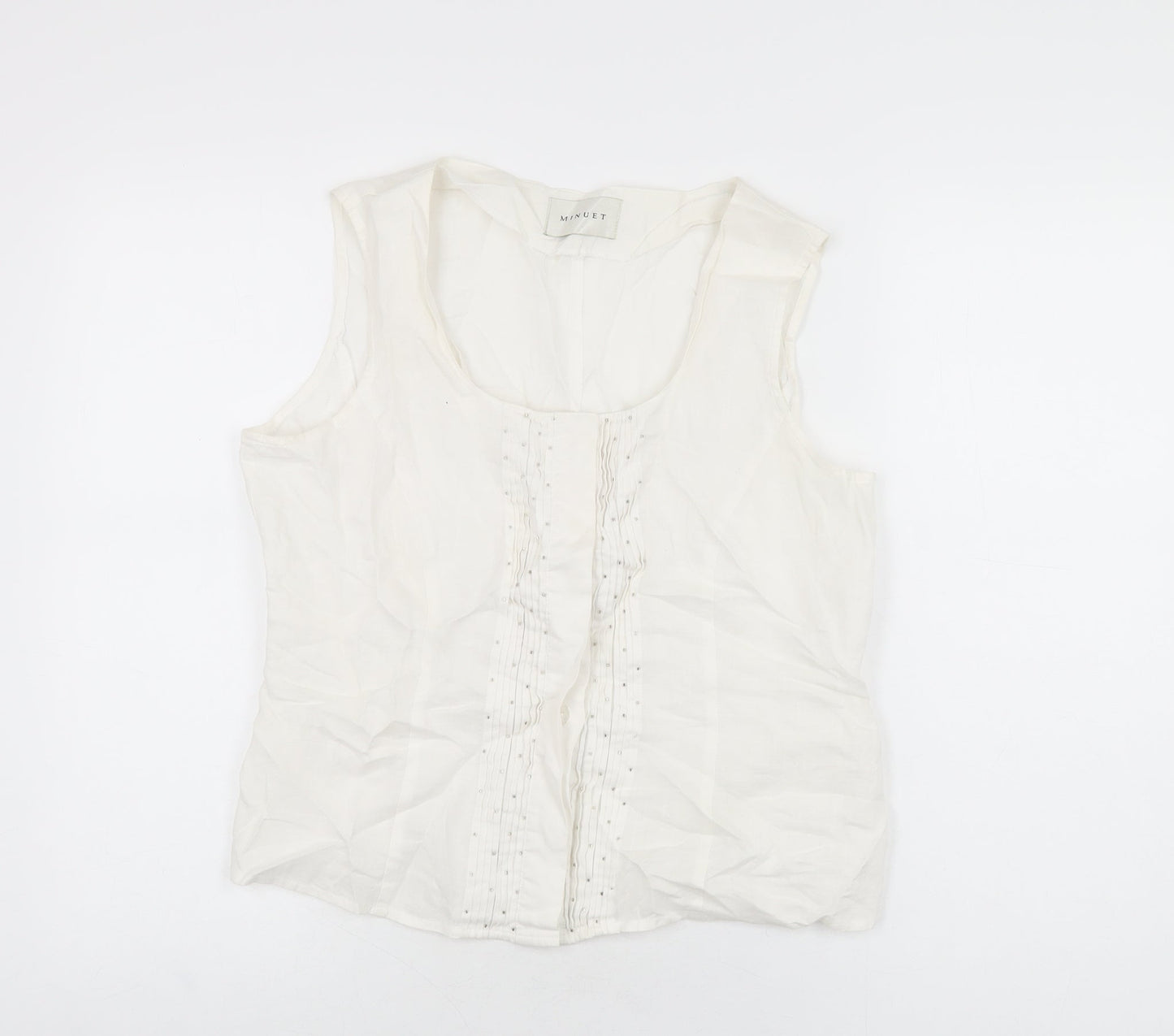 Minuet Womens White Ramie Basic Button-Up Size 12 Scoop Neck