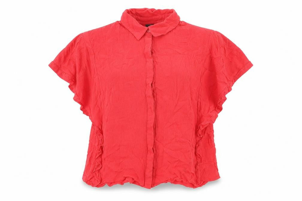 Topshop Womens Red Viscose Basic Button-Up Size 8 Collared