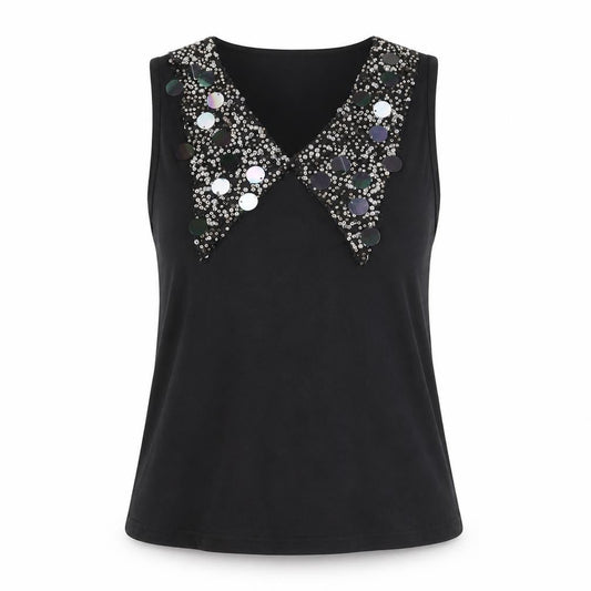 May by Shining Star Womens Black Cotton Basic T-Shirt Size S V-Neck