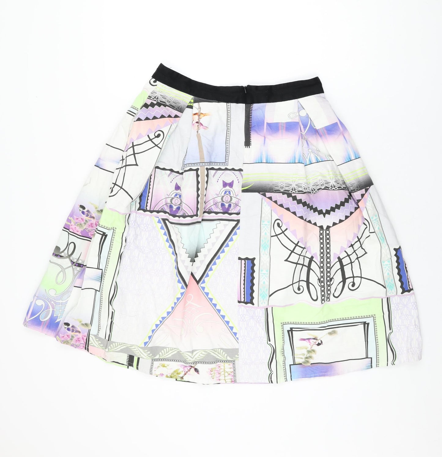 River Island Womens Multicoloured Geometric Cotton Swing Skirt Size 14 Zip