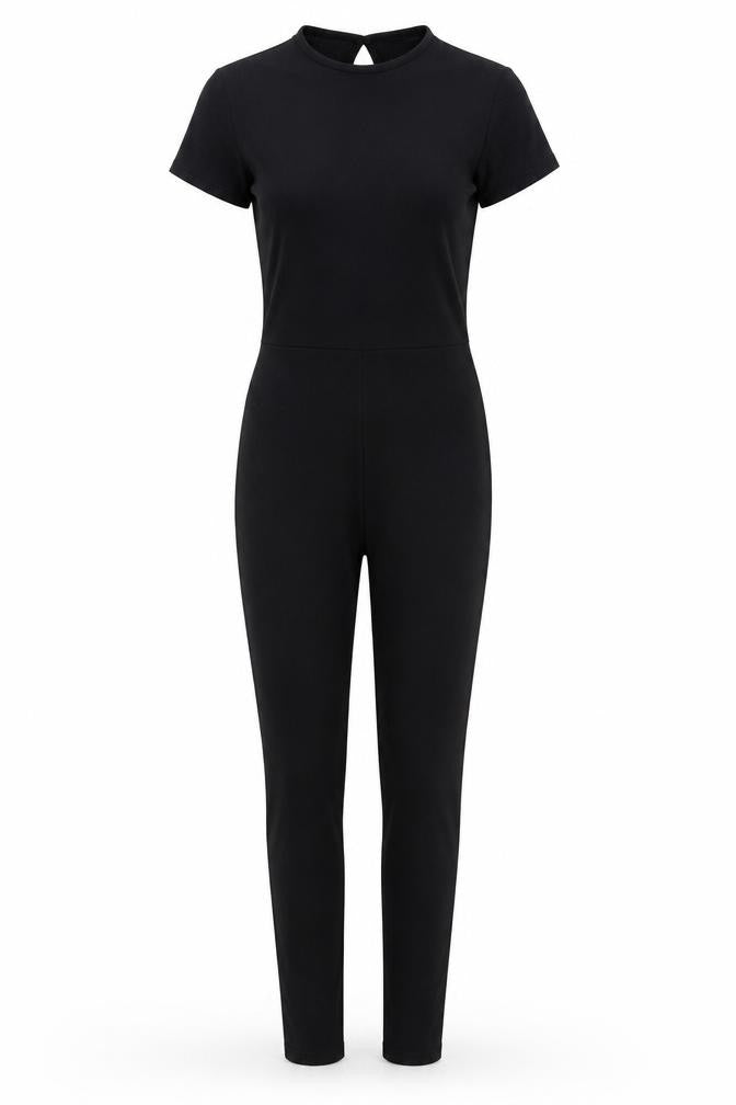 PRETTYLITTLETHING Womens Black Polyester Jumpsuit One-Piece Size 4 L28 in Button