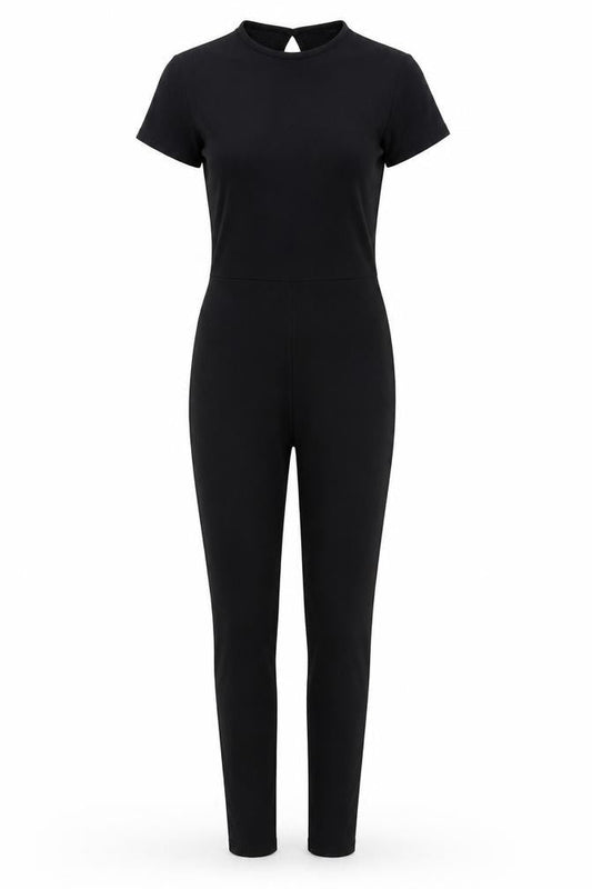 PRETTYLITTLETHING Womens Black Polyester Jumpsuit One-Piece Size 4 L28 in Button