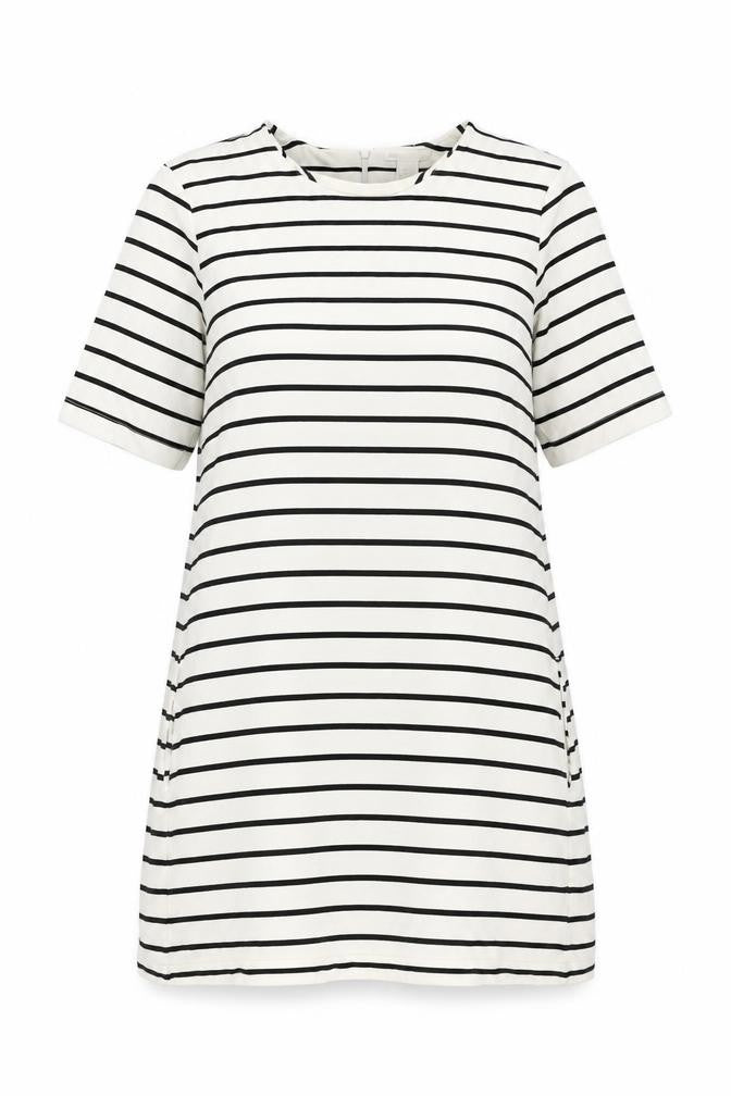 H&M Womens White Striped Viscose Shift Size S Round Neck Zip