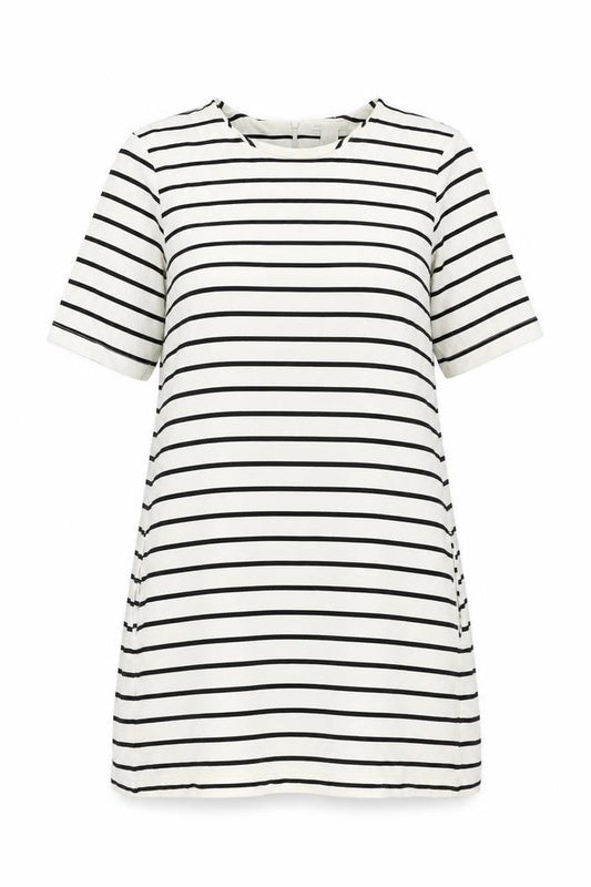 H&M Womens White Striped Viscose Shift Size S Round Neck Zip