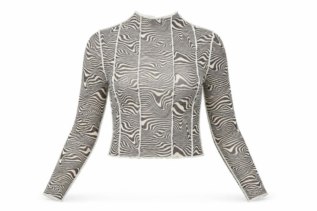 H&M Womens Grey Geometric Polyester Basic T-Shirt Size M Round Neck - Sheer