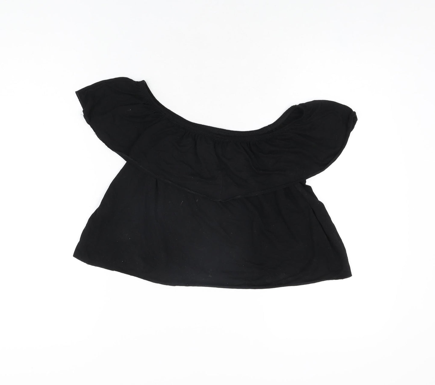 Topshop Womens Black Polyester Cropped T-Shirt Size 8 Off the Shoulder