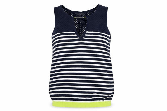 Odemai Womens Blue Striped Nylon Basic T-Shirt Size 6 V-Neck