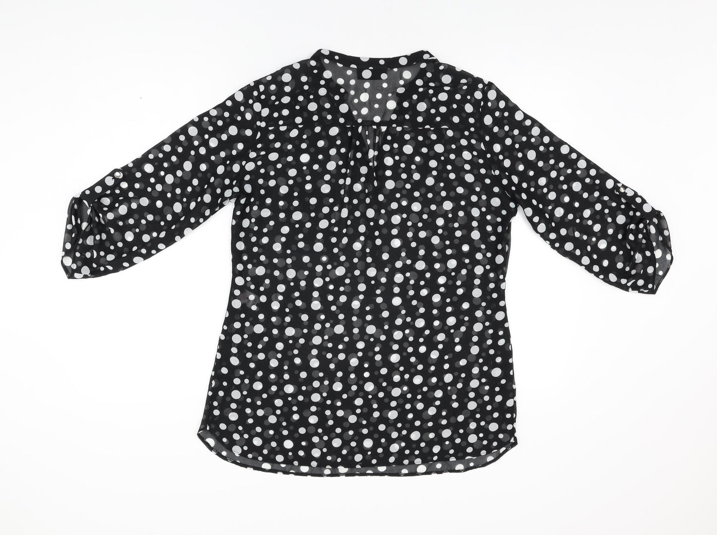 Wallis Womens Black Polka Dot Polyester Basic Blouse Size M V-Neck