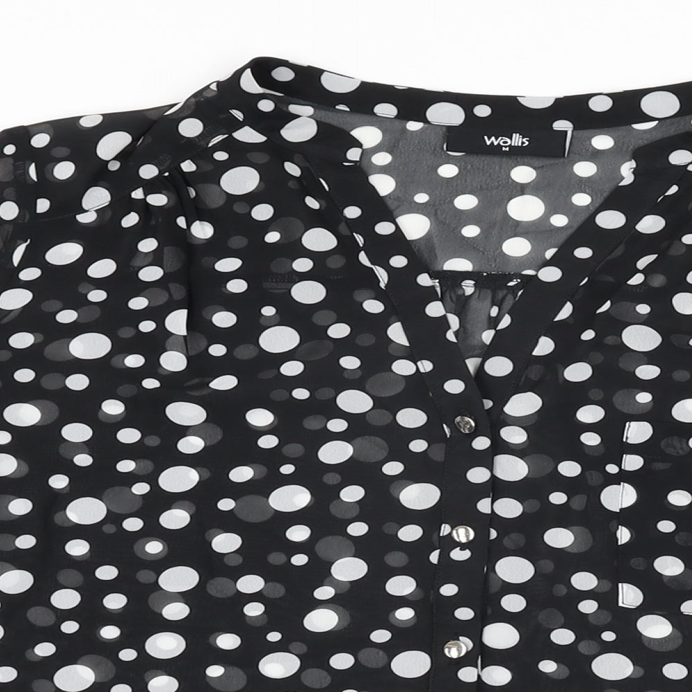 Wallis Womens Black Polka Dot Polyester Basic Blouse Size M V-Neck