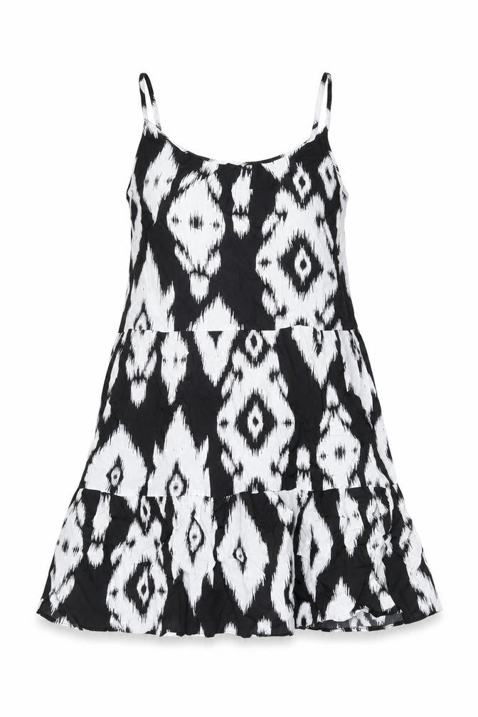 Marks & Spencer Womens Black Geometric Viscose Shift Size 10 Scoop Neck Pullover